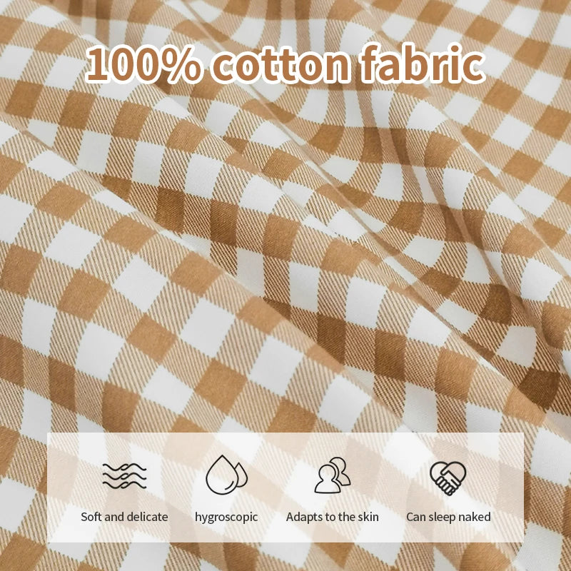 100% Cotton Plaid Stripe Duvet Cover Set