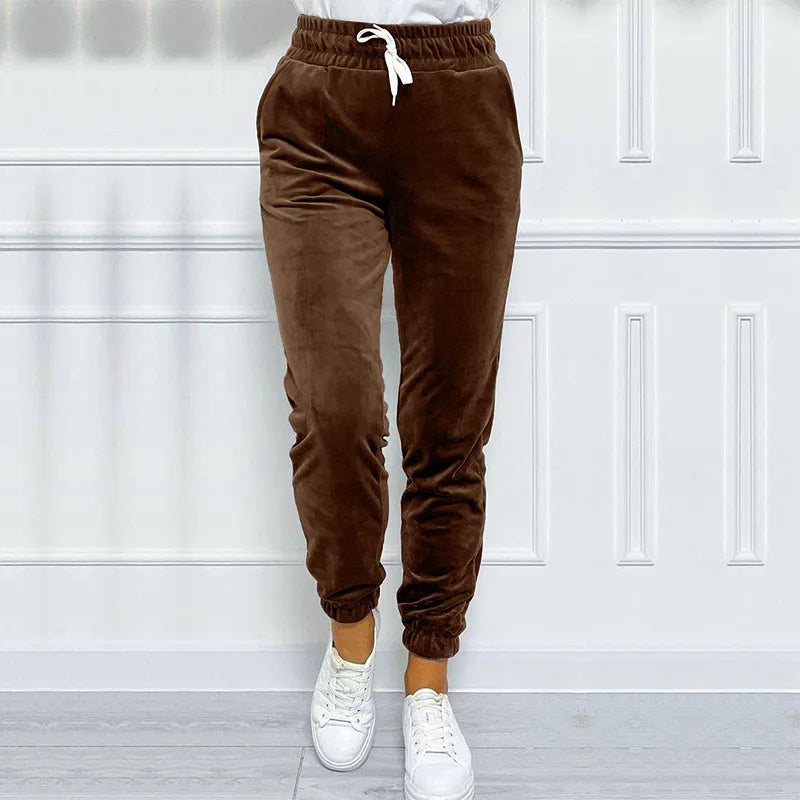 Solid Drawstring Velvet Jogger Pant