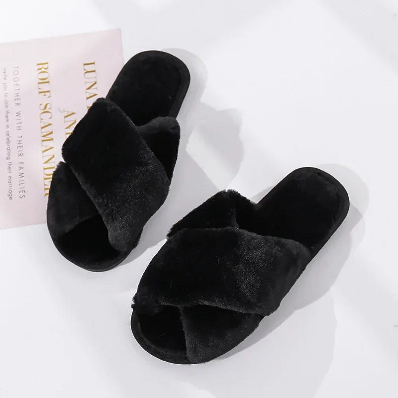 House Slippers Faux Fur Fashion Warm Shoes