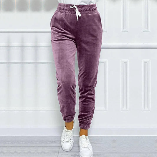 Solid Drawstring Velvet Jogger Pant