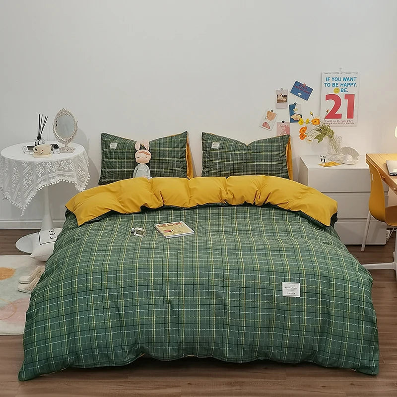 100% Cotton Plaid Stripe Duvet Cover Set