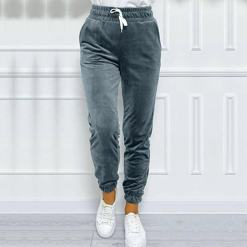 Solid Drawstring Velvet Jogger Pant