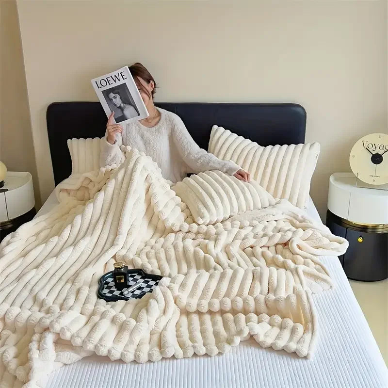 Light luxury Solid Color Multifunctional Rabbit Velvet Blanket