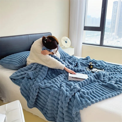 Light luxury Solid Color Multifunctional Rabbit Velvet Blanket