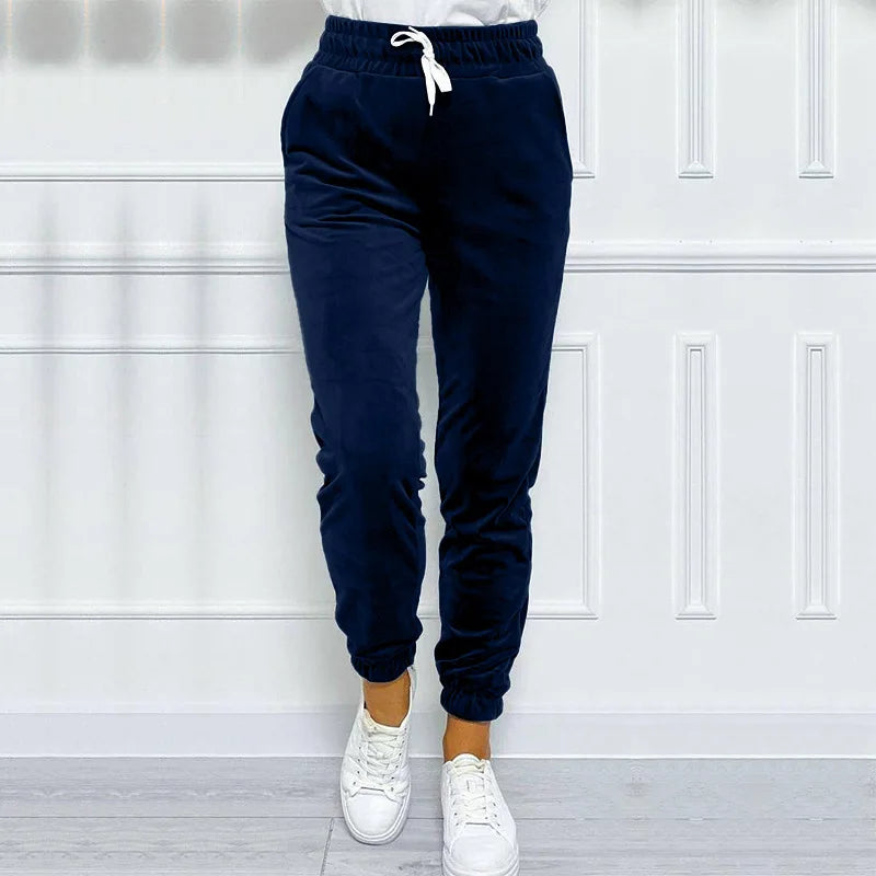 Solid Drawstring Velvet Jogger Pant