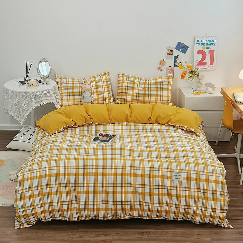 100% Cotton Plaid Stripe Duvet Cover Set