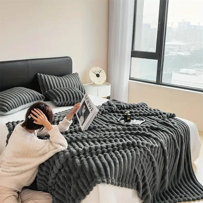 Light luxury Solid Color Multifunctional Rabbit Velvet Blanket