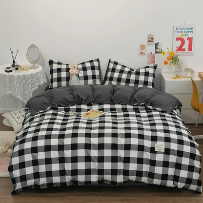 100% Cotton Plaid Stripe Duvet Cover Set