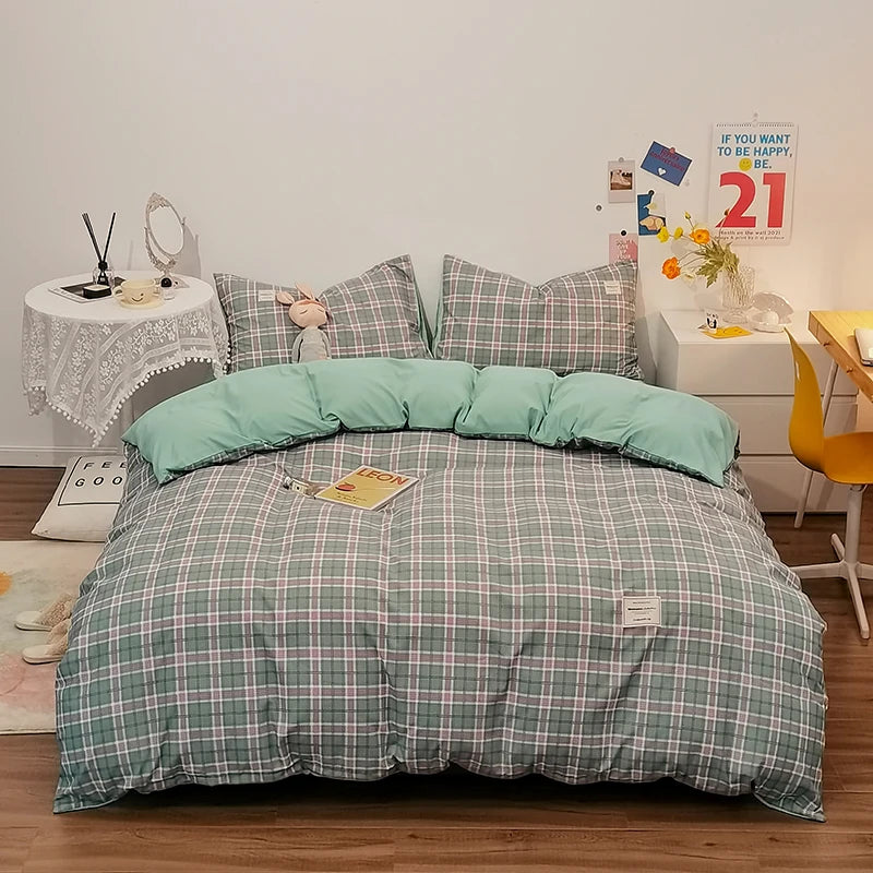 100% Cotton Plaid Stripe Duvet Cover Set