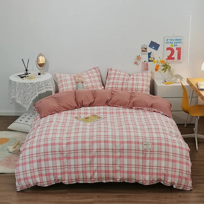 100% Cotton Plaid Stripe Duvet Cover Set